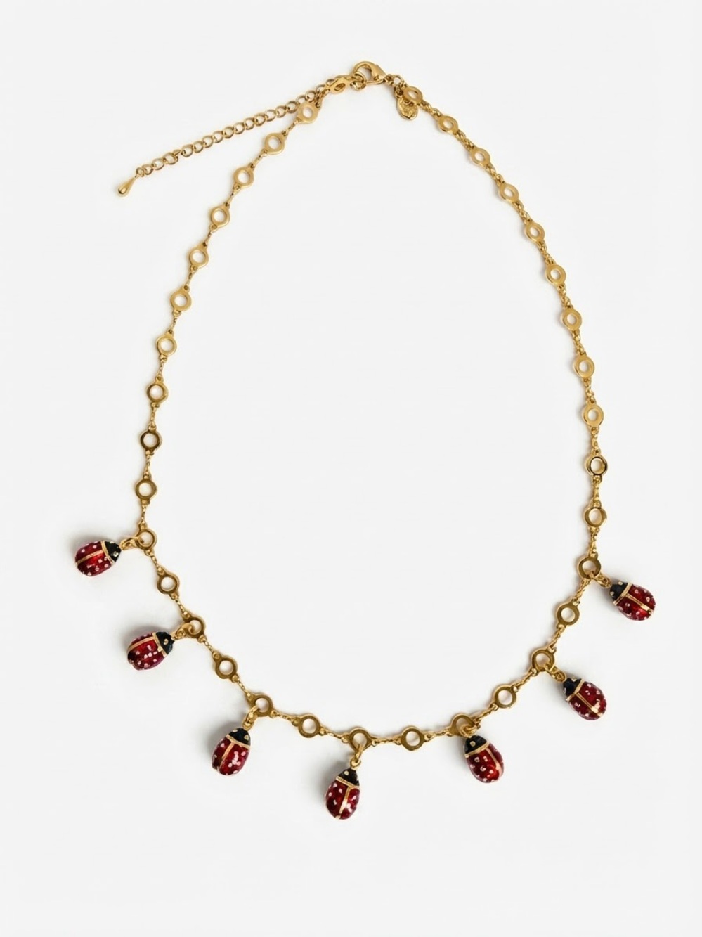 Joan Rivers Enamel Ladybug Necklace 20.5"+3.5" VTG